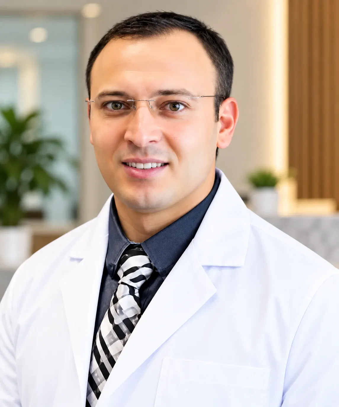 Maher Danhash, MD, board-certified family medicine physician at Elite Family Medical Center, in a white coat at his Upland office